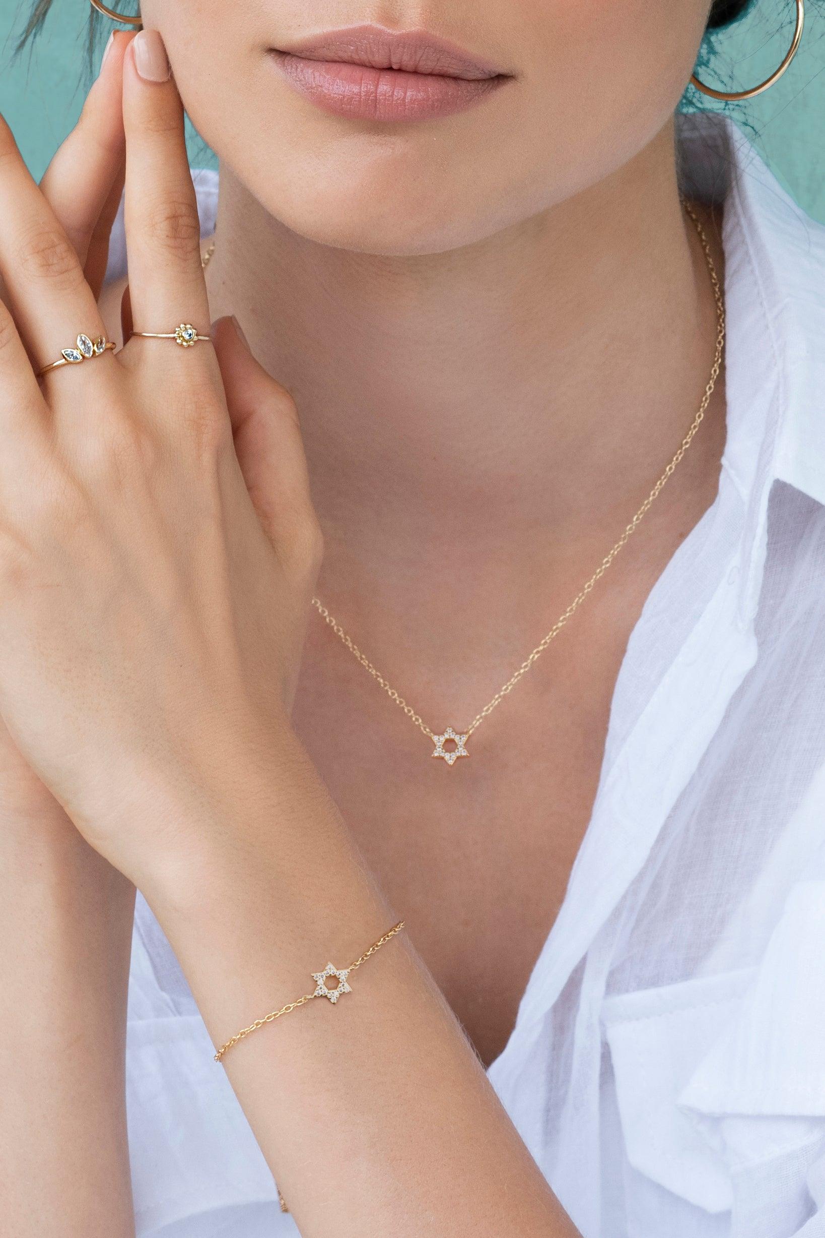 שרשרת מגן דוד משובצת