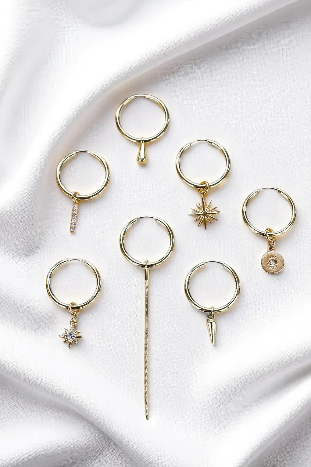 סט עגילי סקוט בזהב 14K עם תליונים מתחלפים