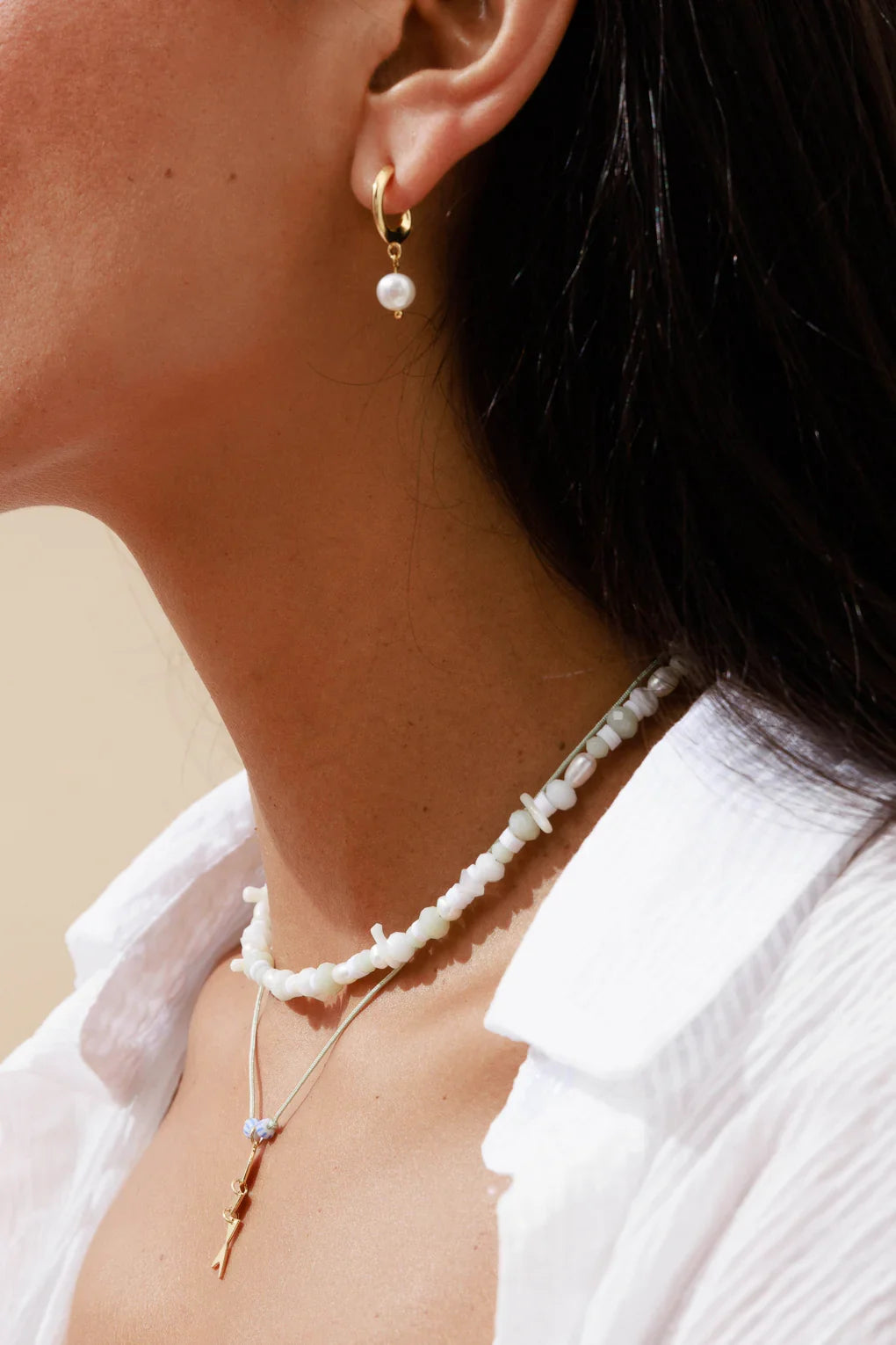 עגילי לונה חישוק פנינה