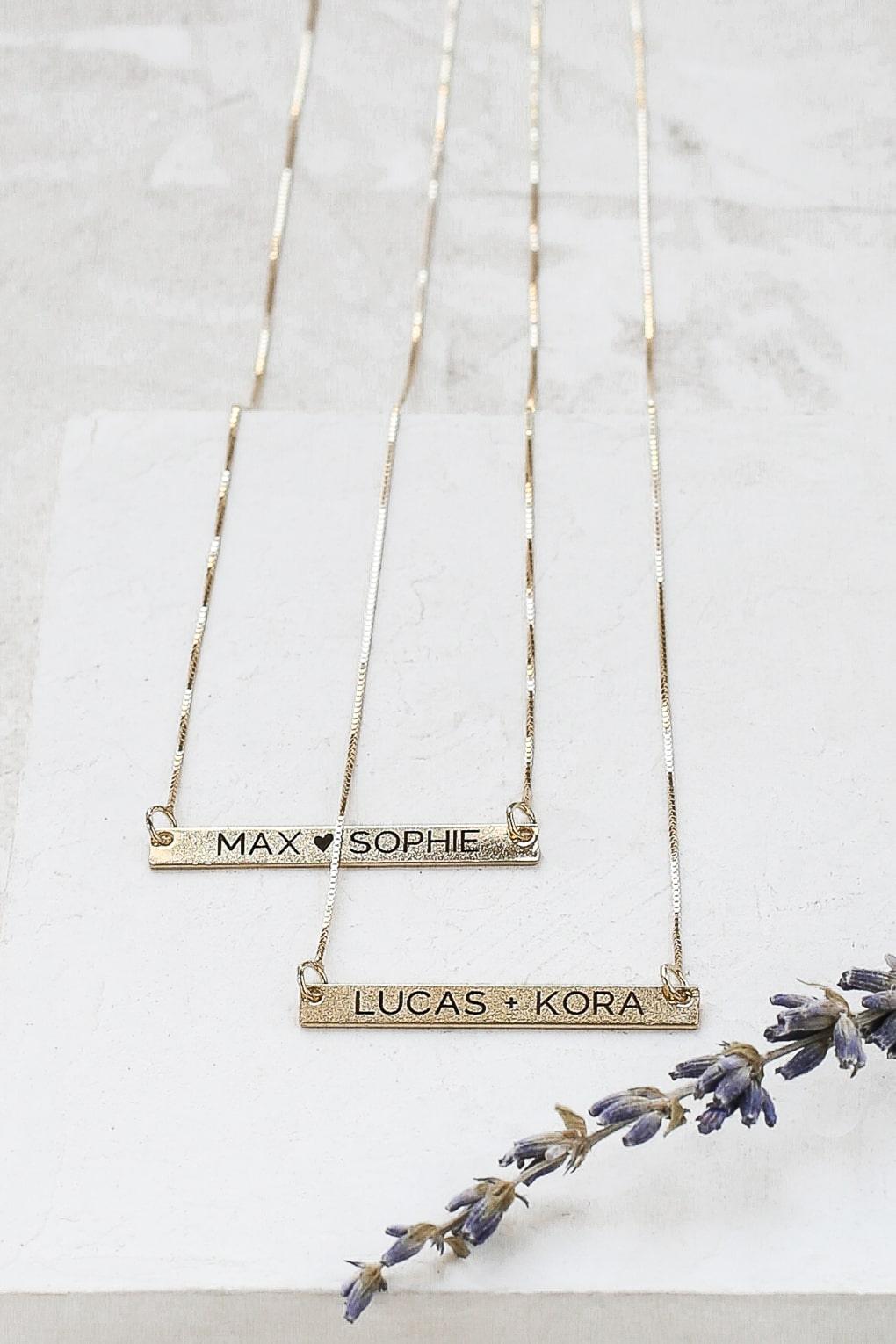 Custom Engraved 14K Gold Bar Necklace