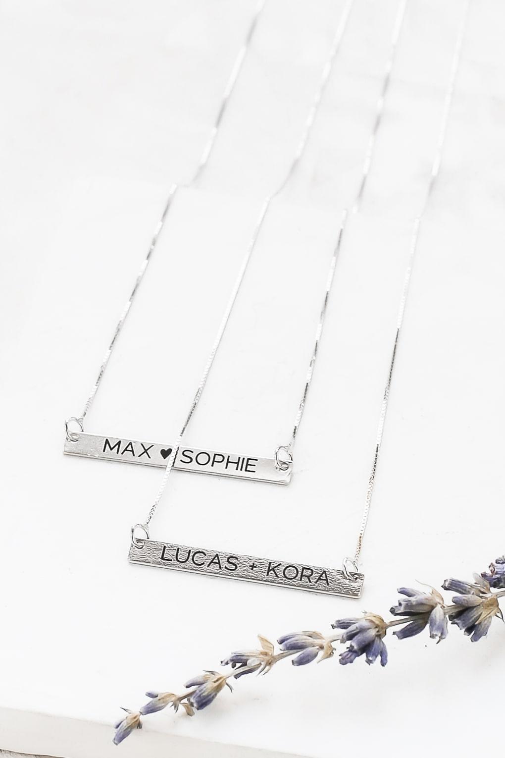 Custom Engraved 14K Gold Bar Necklace