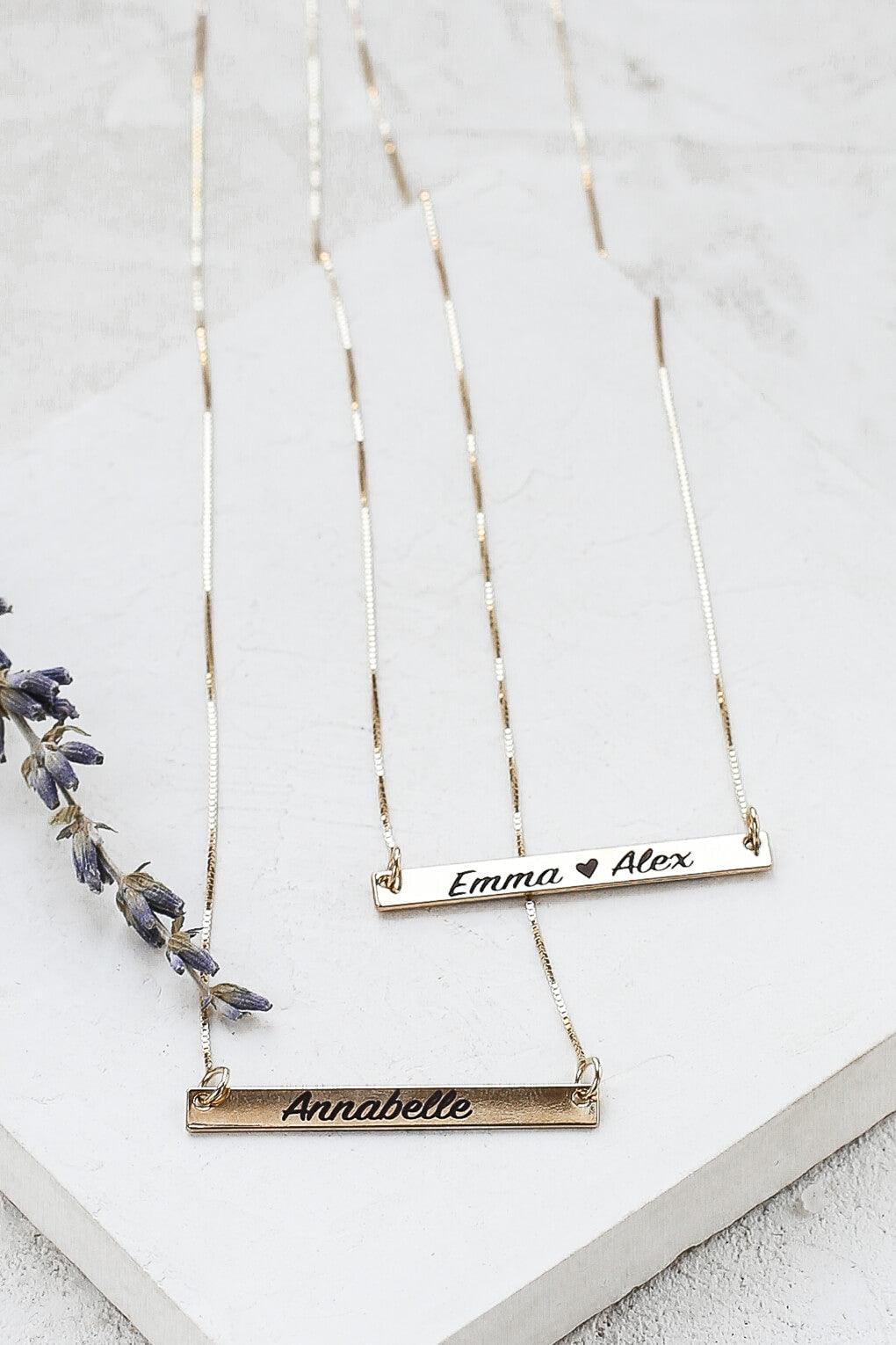 שרשרת זהב 14K בר בחריטה אישית