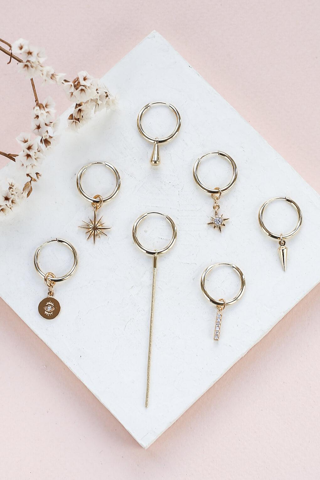 סט עגילי דפני בזהב 14K עם תליונים מתחלפים