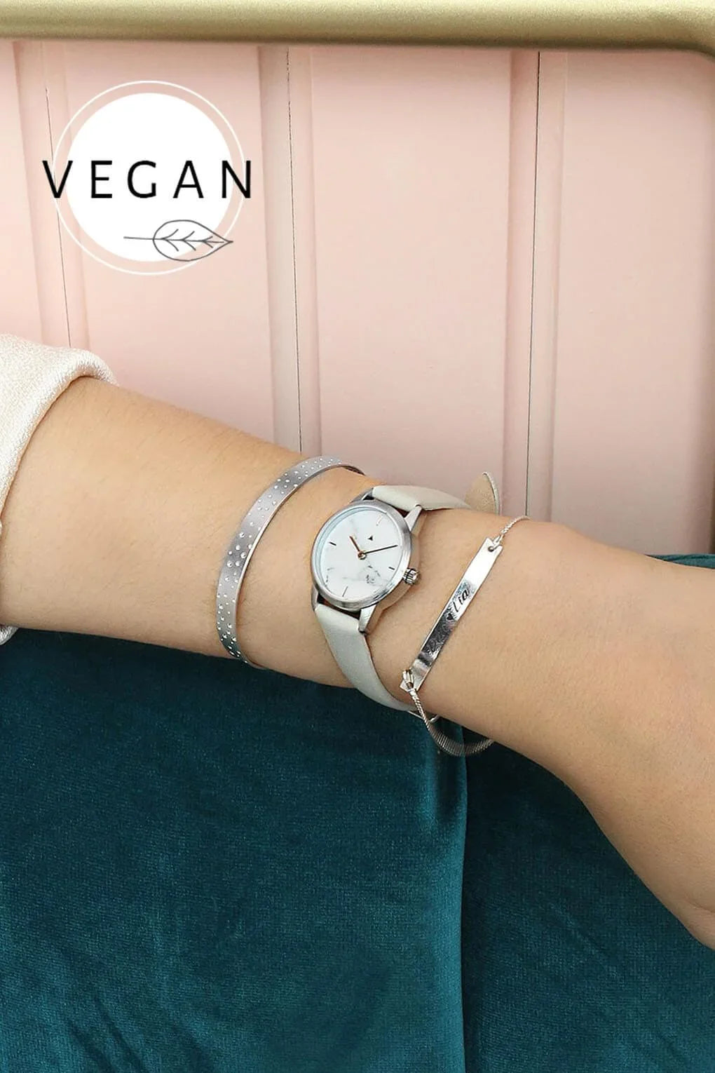 25 mm silver watch in marble - VEGAN