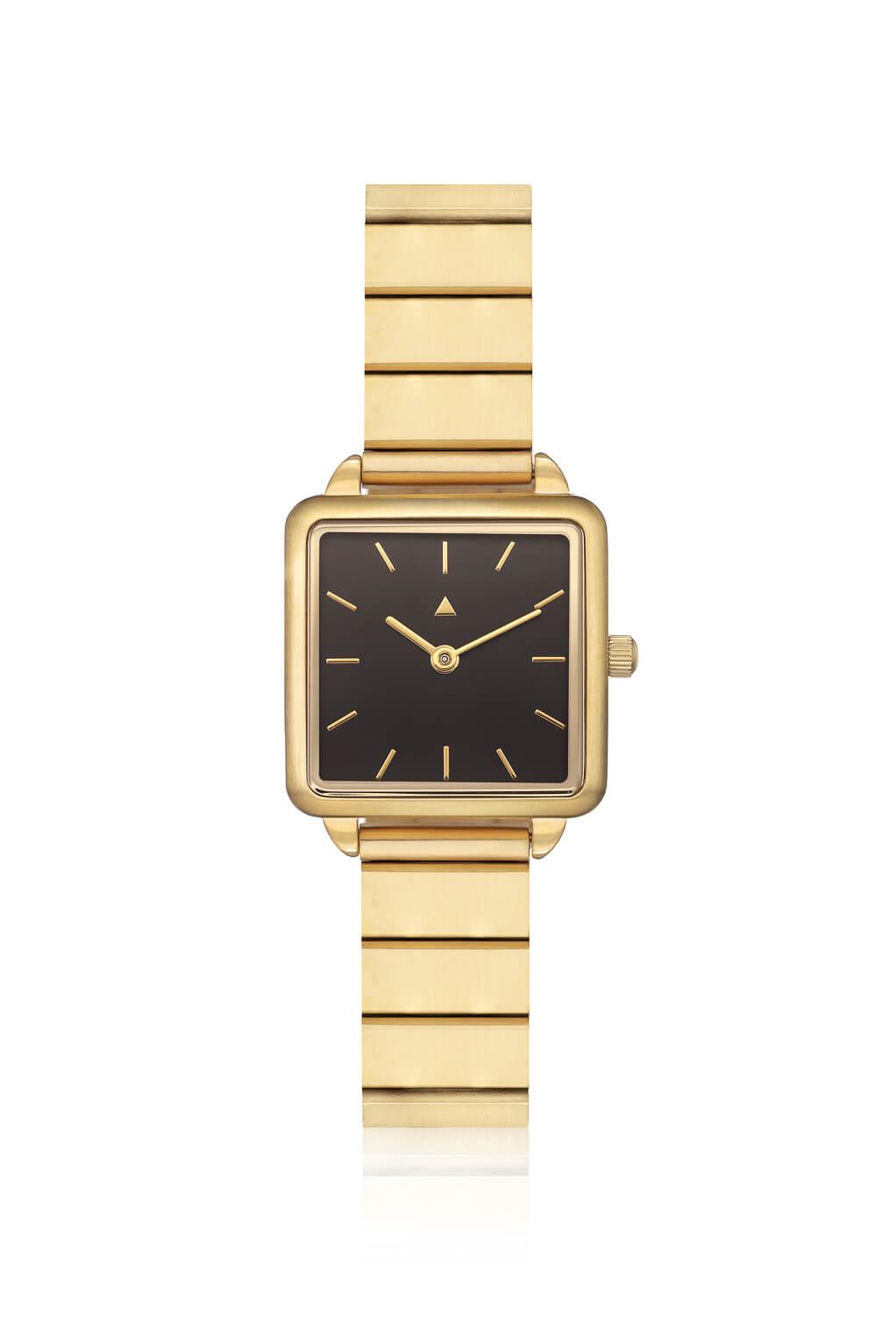 Rectangle watch with a golden strap