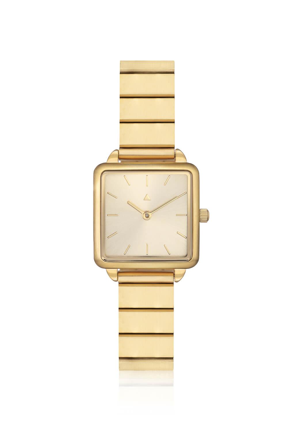 Rectangle watch with a golden strap