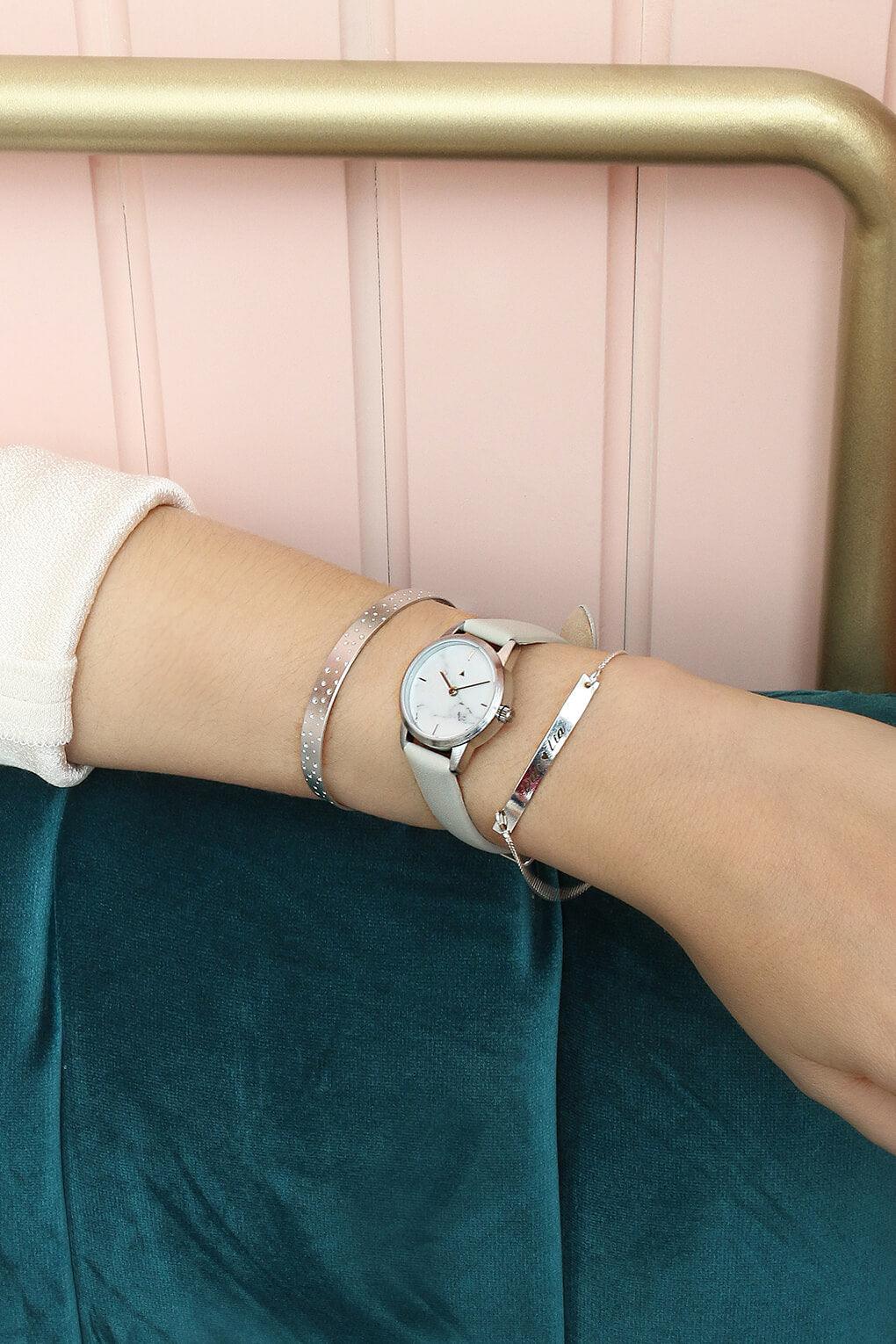 25 mm silver watch in marble