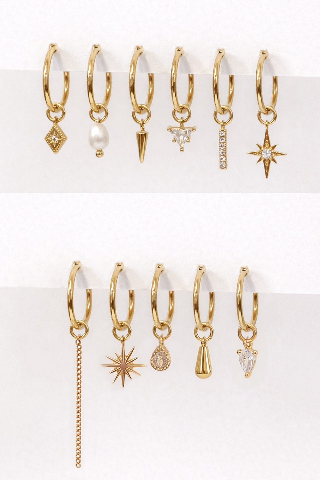 עגילי חישוק בזהב 14K עם תליונים מתחלפים