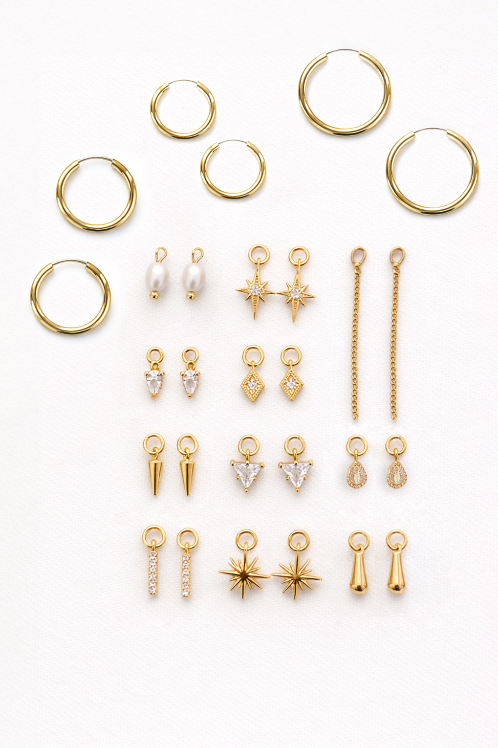 עגילי חישוק בזהב 14K עם תליונים מתחלפים