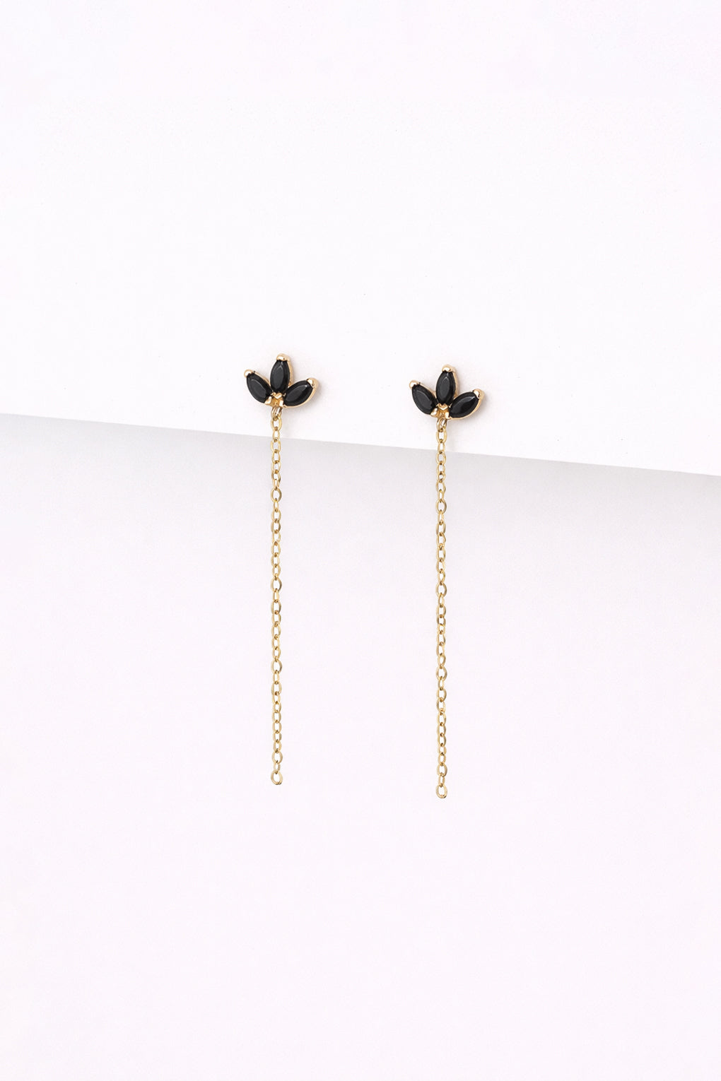 עגילי לוטוס ארוכים בזהב 14K