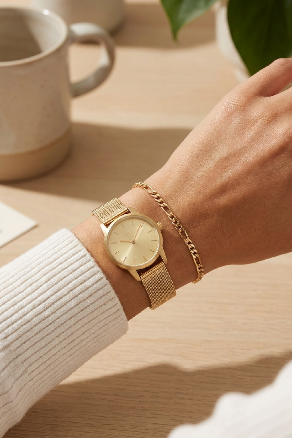 שעון 25 מ"מ בזהב ורצועת מש מוזהבת