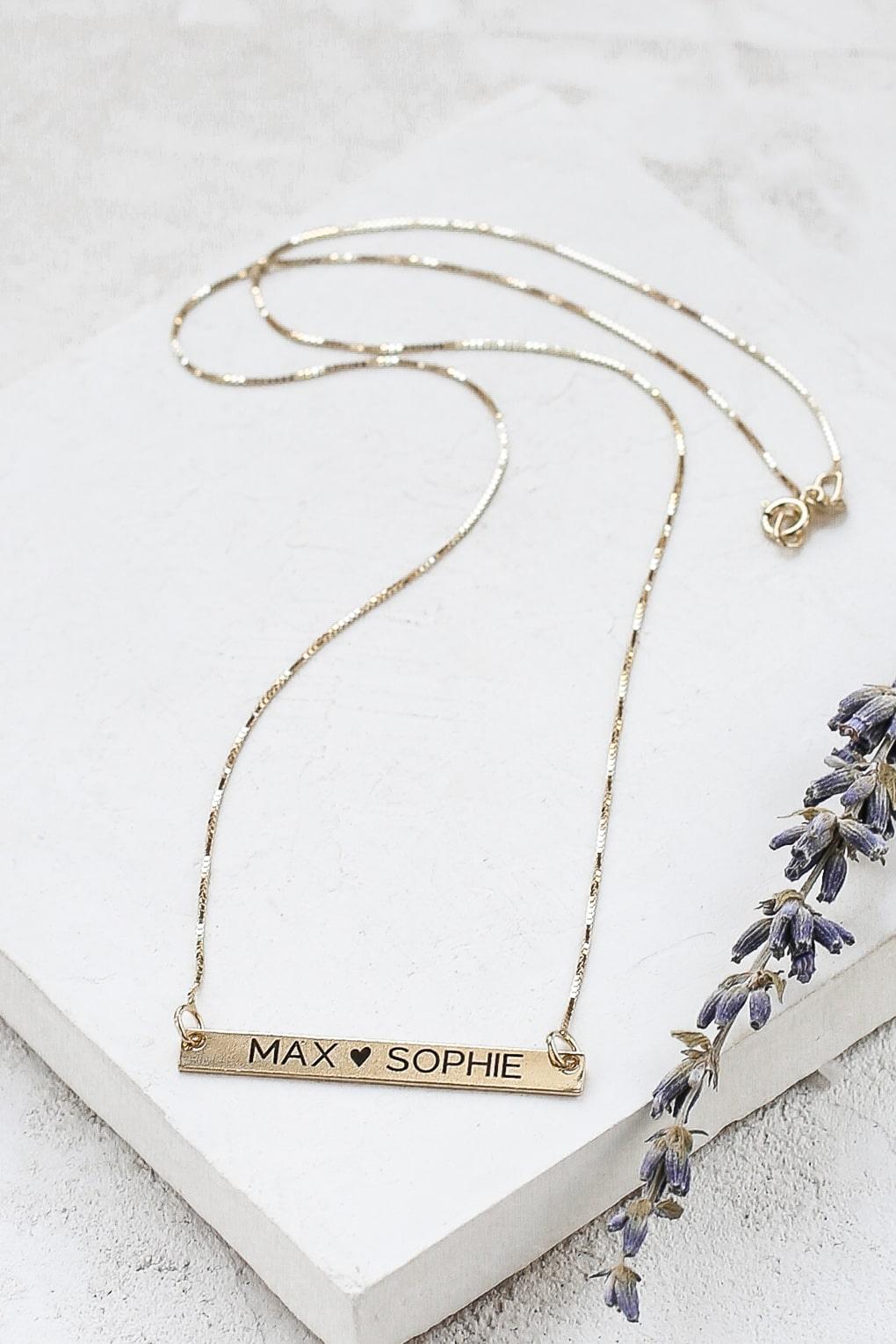 Custom Engraved 14K Gold Bar Necklace