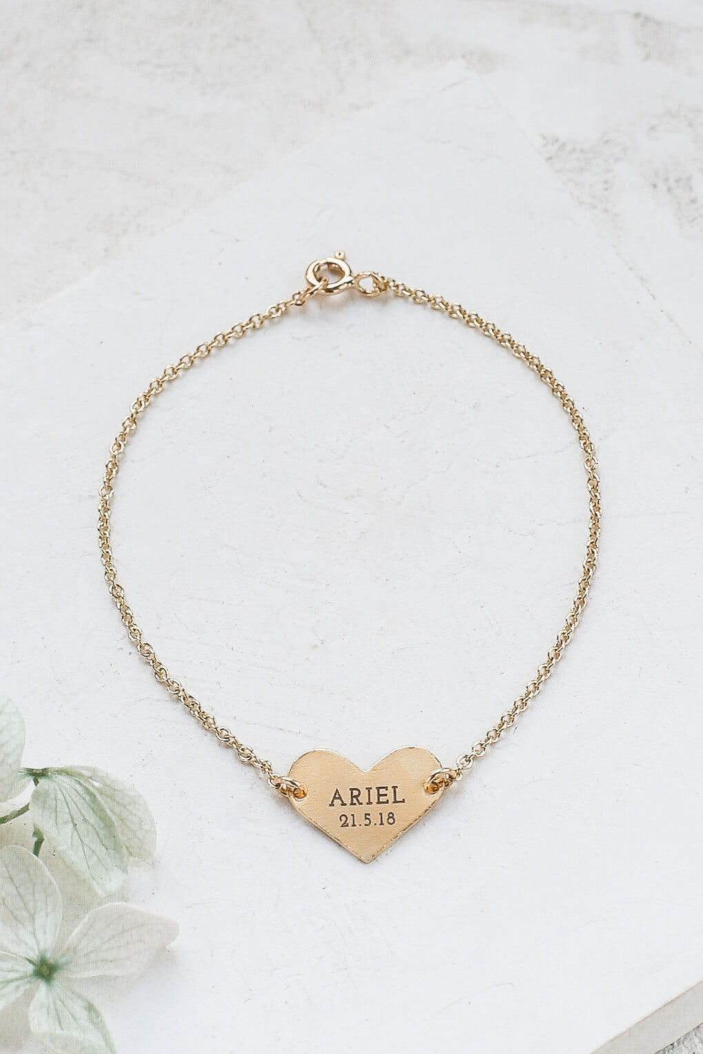 Custom Engraved 14K Gold Heart Bracelet