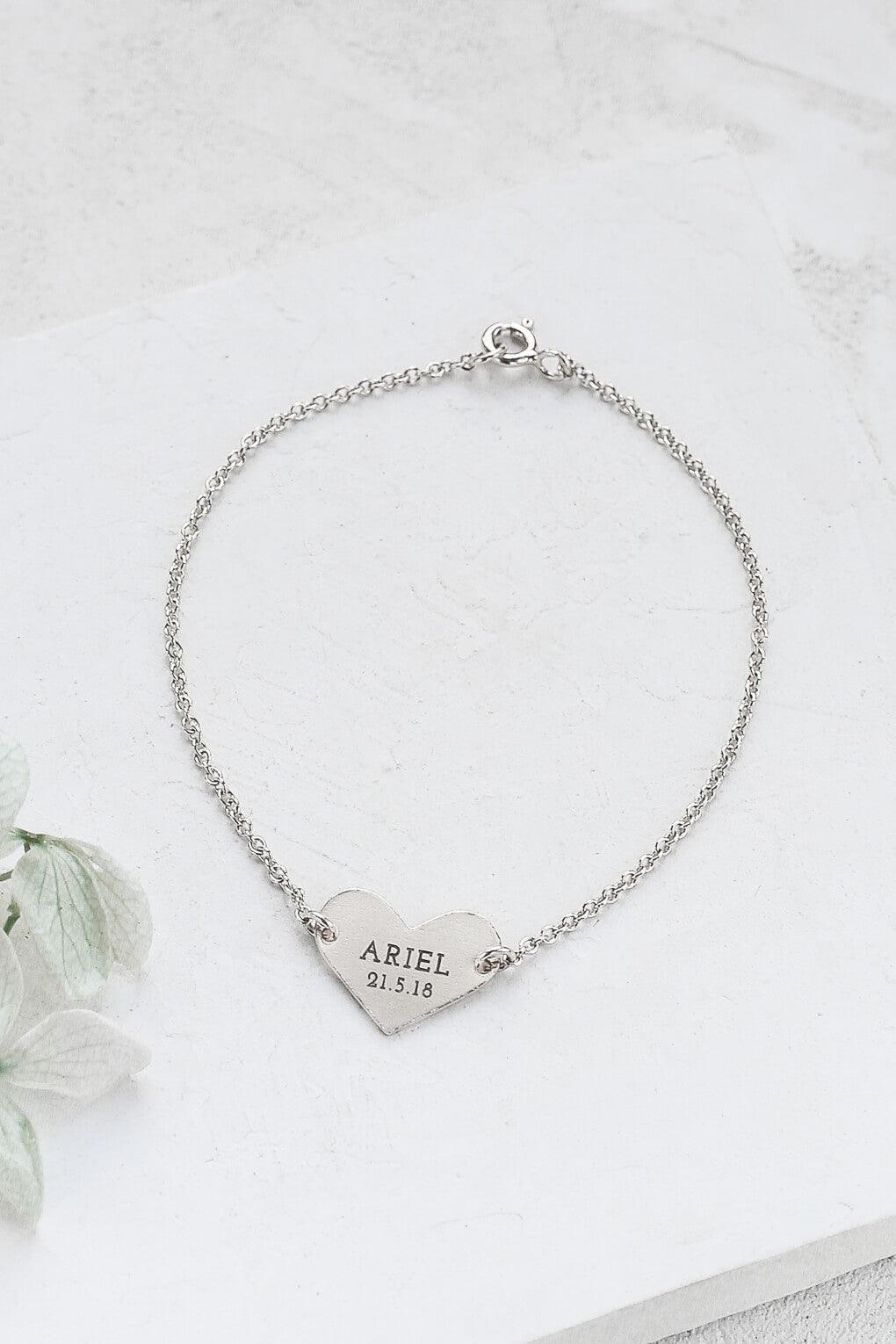 Custom Engraved 14K Gold Heart Bracelet