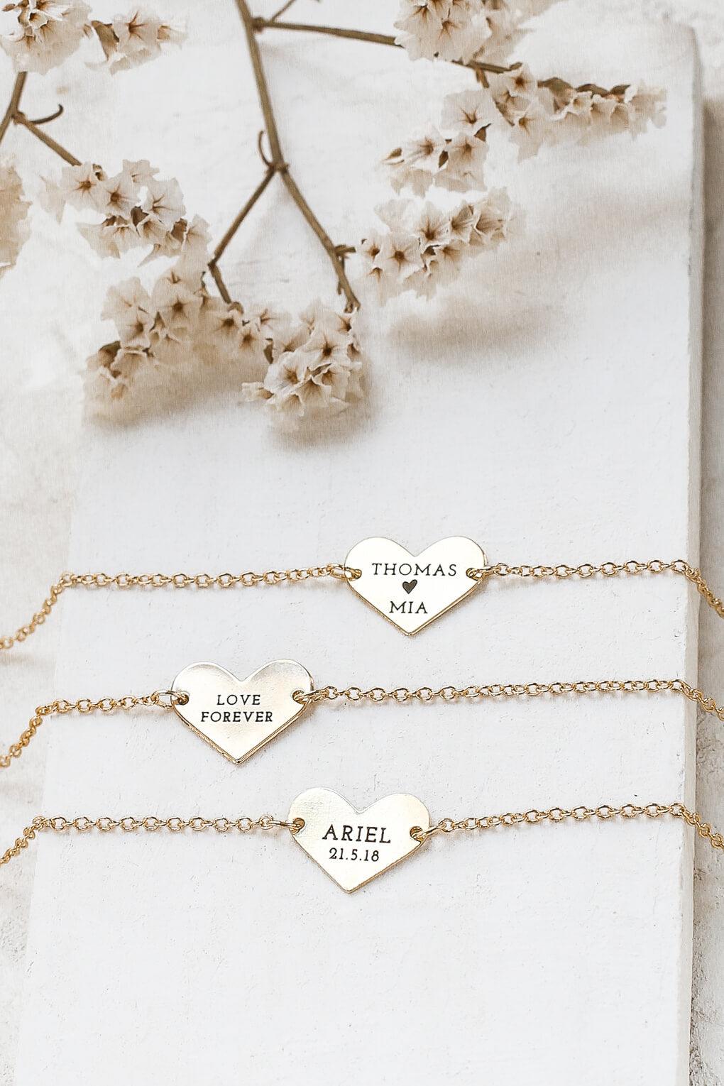 Custom Engraved 14K Gold Heart Bracelet