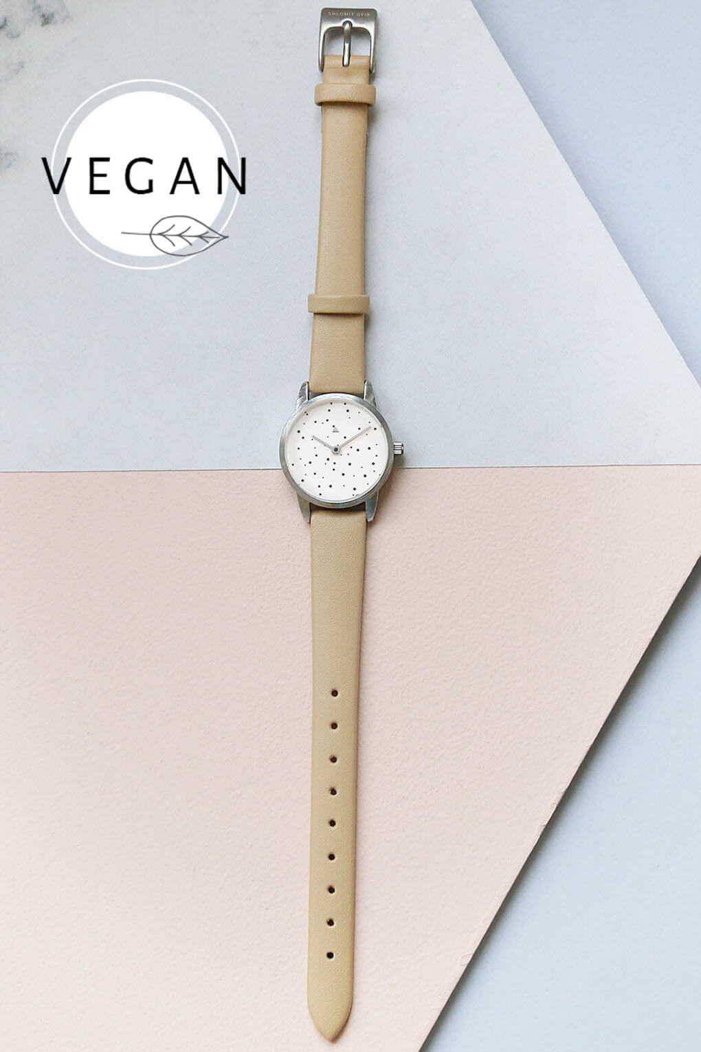 25 mm silver watch with dots - VEGAN