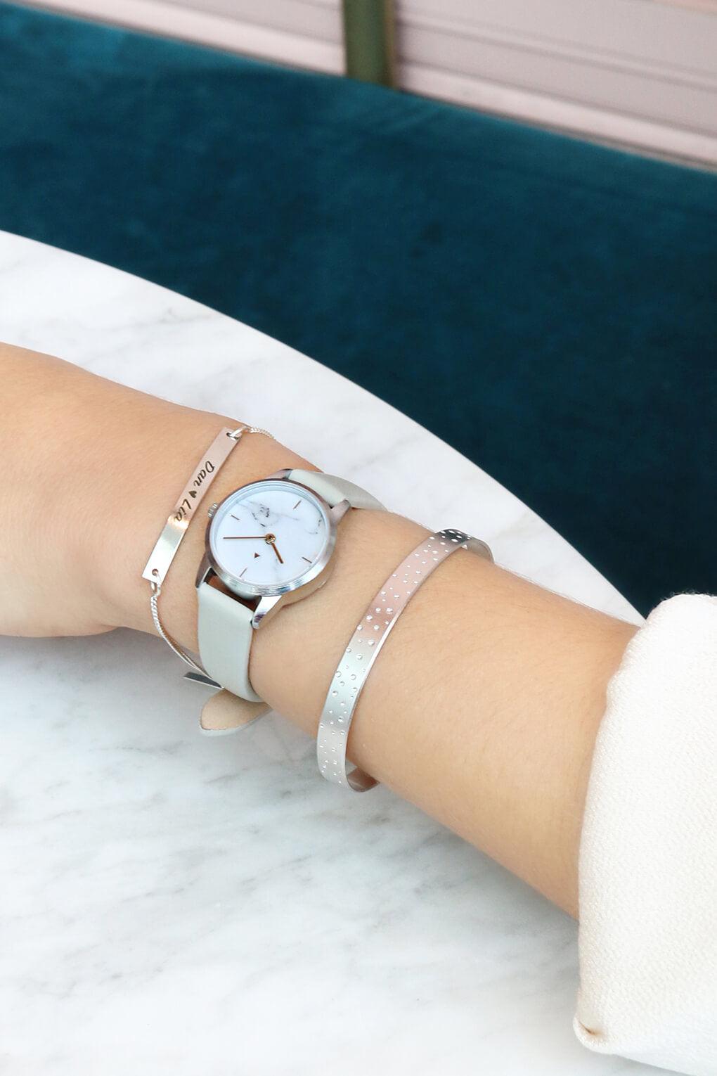 25 mm silver watch in marble